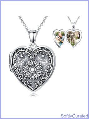 Sterling Silver Heart Locket Necklace Holds 2 Photos Memorial Gift